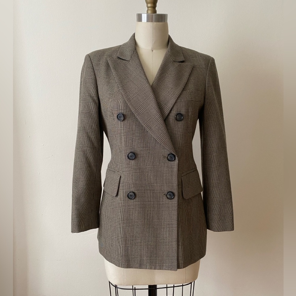 Vintage DKNY Women’s Brown Glen Plaid Wool Blazer size 2